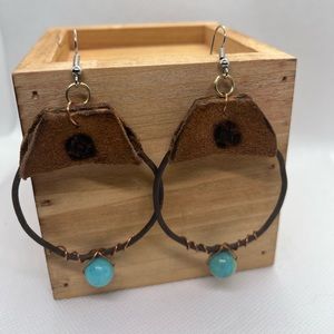 Original handmade rustic and leather hoop earrings by rosemaryjoyhastings.com.